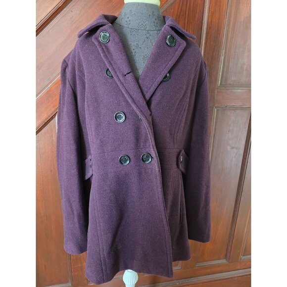 Calvin Klein Womens Wool Blend Double-Breasted Coat Purple Size XL - Picture 1 of 9